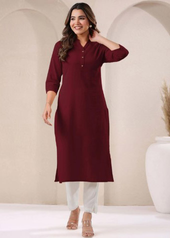 Maroon Solid Cotton Straight Kurta for Women | Casual & Office Wear Ethnic Kurti