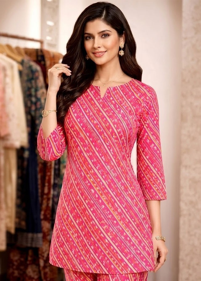 Pink Cotton Printed Co-ord Set with Bottom